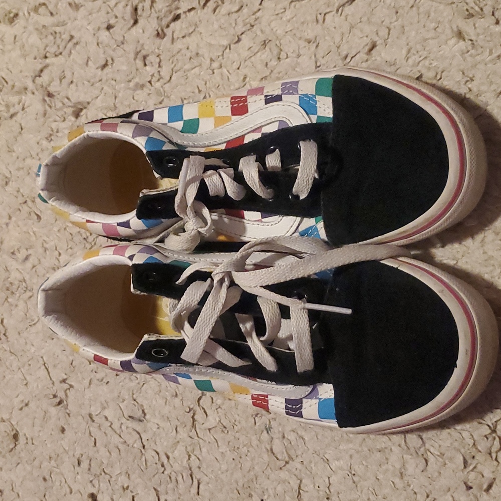 Kids rainbow checkerboard vans sneakers